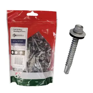 100 x Roofing Screws for Metal Sheets & Cladding Self Drill 55 x 51mm Hex Head