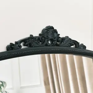 Melody Maison Large Arch Black Ornate Overmantle Mirror - 152cm x 128cm