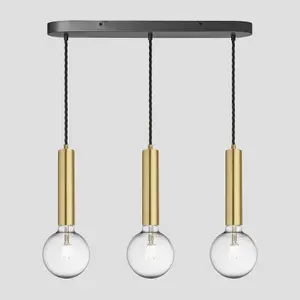 Industville Sleek Cylinder 3 Wire Oval Cluster Lights, Brass