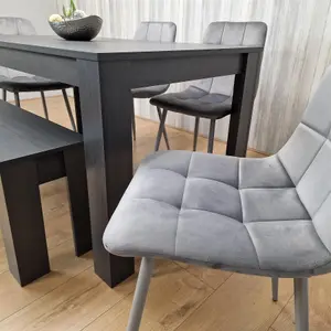 Dining Table and 4 Chairs With Bench Black Dark Grey 4 Grey Velvet Chairs Wooden Bench Wood Dining Set Furniture