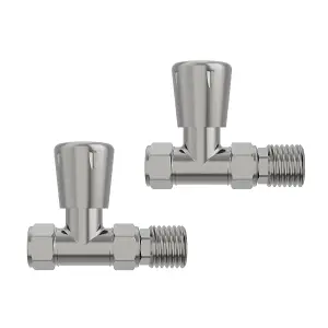 Right Radiators 15mm x 1/2" Satin Nickel Straight Lockshield Valve Towel Rail Radiator Valves Central Heating Taps