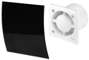 Awenta 100mm Humidity Sensor Extractor Fan  Shiny Black  Glass Front Panel ESCUDO Wall Ceiling Ventilation