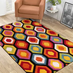 Multicoloured Hand Made Modern Geometric Easy To Clean Rug Dining Room-120cm X 170cm