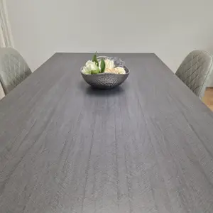 Dark Grey Dining Table with 4 Diamond Stitched Grey Chairs and 1 Bench