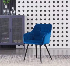 Set of 6 Camden Velvet Dining Chairs Upholstered Dining Room Chairs Blue