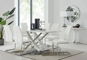 Furniturebox UK 6 Seater Dining Set - Mayfair High Gloss White Chrome Dining Table and Chairs - 6 White Leather Lorenzo Chairs