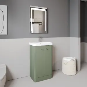 Floor Standing 2 Door Vanity Unit with Ceramic Basin - 500mm - Satin Green