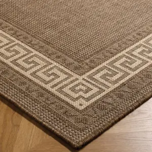 Flatweave Bordered Brown Anti Slip Traditional Rug for Living Room, Bedroom and Dining Room-80cm X 150cm