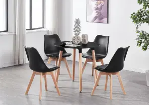 5PCs Dining Set - a Black Round Dining Table & Set of 4 Black Lorenzo Tulip chairs with Padded Seat