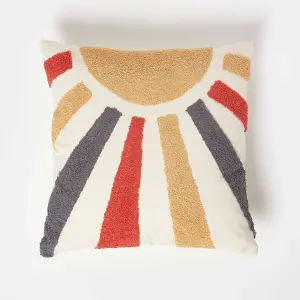 Homescapes Orange & Yellow Sunshine Tufted Cotton Cushion 45 x 45 cm