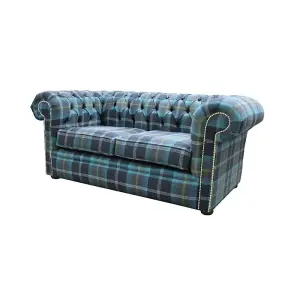 Chesterfield Genuine 2 Seater Sofa Balmoral Azure Blue Fabric In Classic Style