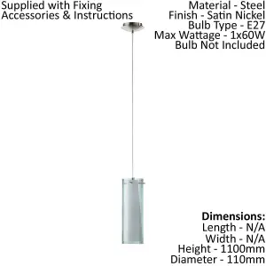 Pendant Ceiling Light Satin Nickel Black White Smoked Opal Matt Bulb E27 1x60W