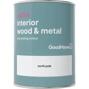 GoodHome North pole Satin Metal & wood paint, 750ml