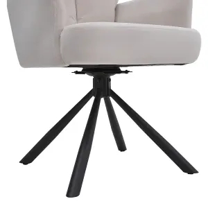 Modern Wheelless Upholstered Swivel Armchair Beige with Black Legs