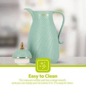 Royalford Glass Vacuum Flask, Vacuum Insulated Tea Carafe 1000ML -Heat & Cold Retention, Thermal Insulated Airpot, Green