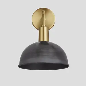 Industville Sleek Dome Wall Light, 8 Inch, Pewter, Brass Holder