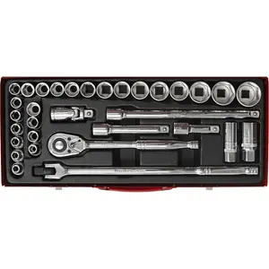 Deluxe 32-Piece Socket Set with Ratchet Handle and Storage Case