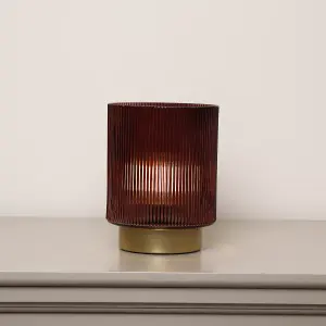 Melody Maison Dark Red Ribbed Glass Ambient Table Lamp