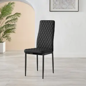 Set of 6 Milan Black High Back Soft Touch Diamond Pattern Faux Leather Black Powder Coated Metal Leg Dining Chairs