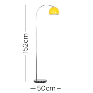 ValueLights Polished Chrome Curved Stem Floor Lamp With Gloss Yellow Metal Dome Light Shade