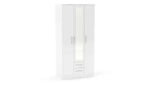 Birlea Lynx 3 Door 2 Drawer Wardrobe With Mirror White