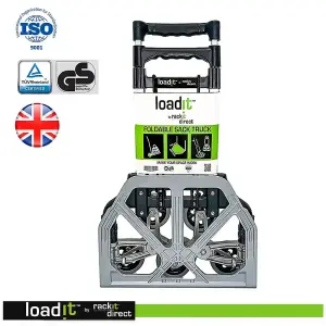 LoadIt 70KG Stair Climber Folding Trolley Sack Truck Barrow, Hand Truck, Bungee Cord, 6 Rubber Wheels ISO & TUV GS Certified.