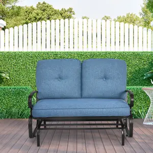 Costway 2 Seater Outdoor Bench Swing Glider Chair Loveseat W/ Comfortable Cushions