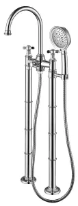 VURTU Danube Floor Mounted Bath Shower Filler,  1/4 Turn, Dual Lever Ceramic Disc, 972(H) x 356(W), Chrome, 383801