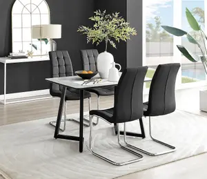 Furniturebox UK Carson White Marble Effect Dining Table & 4 Black Murano Chairs