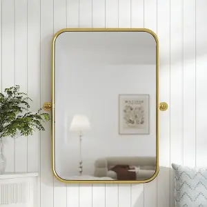 Metal Rectangular Decorative Wall Mounted Mirror in Gold