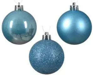 60 Sugar Blue Baubles Assorted Shatterproof Christmas Tree Hanging Decs