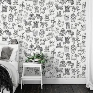 Pooches Wallpaper Mono Muriva 102577