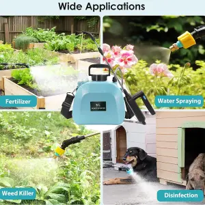 Battery Powered Sprayer 5L, Electric Sprayer with 3 Mist Nozzles, USB Rechargeable Handle and Retractable Wand, Garden Sprayer