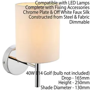 Dimmable LED Wall Light Chrome & Off White Shade Modern Lounge Lamp Lighting