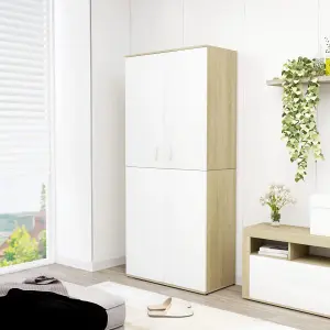 Berkfield Shoe Cabinet White and Sonoma Oak 80x39x178 cm Engineered Wood