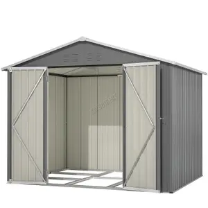 Birchtree 8X6FT Metal Garden Shed Apex Roof With Free Foundation Base Storage House Grey