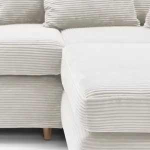 Jumbo White Cord Left Facing Corner Sofa for Living Room with Thick Luxury Deep Filled Cushioning