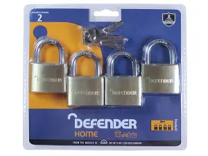 DEFENDER Brass Padlock Quad Pack 40mm