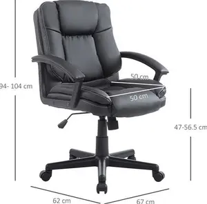 HOMCOM Swivel Executive Office Chair, Mid-Back Faux Leather Desk Chair With Double-Tier Padding, Arms, And Wheels, Black | Aosom UK