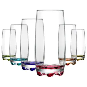 Queensway Home & Dining 390ml 6 Pcs Coloured Base Tall Drinking Glasses Set Highball Tumbler Water Cups