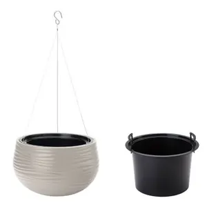 Hanging Planter Basket Pot Plaited Flower Planter Chain Home Garden Decorative Light Grey Sahara