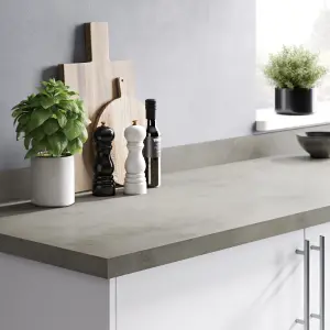 GoodHome 38mm Kala Matt Grey Concrete effect Laminate & particle board Square edge Kitchen Breakfast bar, (L)2000mm