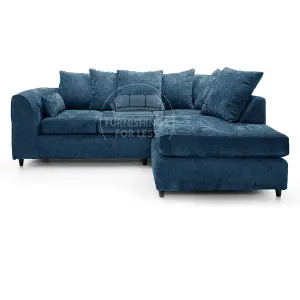 Monaco Chenille Fabric 3 to 4 Seater L Shaped Corner Sofa  Blue Right Hand Facing