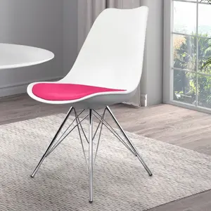 Soho White and Bright Pink Plastic Dining Chair with Chrome Metal Legs