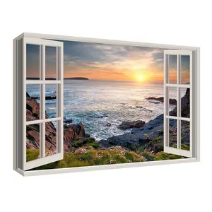 Cornish Coast Through A 3D Window View. Canvas Print Wall Art Picture 30" X 20"