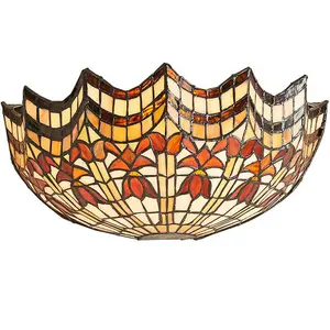 Tiffany Glass Wall Light Cream & Bold Red Scallop Shade Interior Sconce i00258