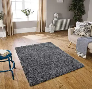 Modern Large Dark Grey Shaggy Area Rugs 50mm/5cm Thick Fluffy Rugs Living Room Decor - 160x230 cm