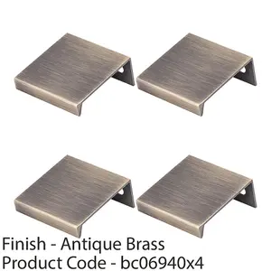 4 PACK - Square Edge Finger Pull Handle - Antique Brass 40mm - Slim Cupboard Drawer