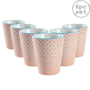 Nicola Spring - Hand-Printed Tumblers - 300ml - Orange - Pack of 6