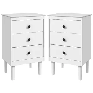 HOMCOM Bedside Table Set of 2, Bedside Cabinet w/ 3 Drawers, Modern Side Table,